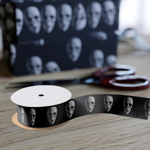 Halloween Griezelschedelpatroon Zwart Satijnen Lint
