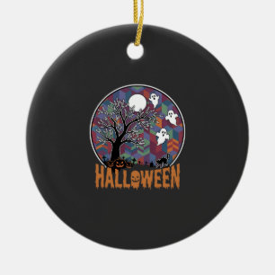 Halloween Griezeltakken Geesten en Zwarte Kat Keramisch Ornament