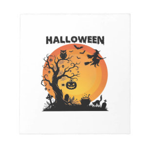 Halloween Griezeltje Boom Vliegende Heks Oranje Ma Notitieblok