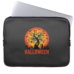 Halloween Griezeltoren Heks en Zwarte Katten Laptop Sleeve