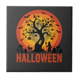 Halloween Griezeltoren Heks en Zwarte Katten Tegeltje