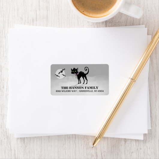 Halloween grijs adreslabel - Black Cat Etiket (Insitu)