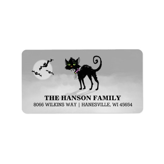 Halloween grijs adreslabel - Black Cat Etiket (Voorkant)