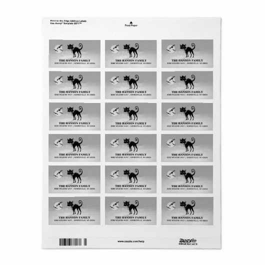 Halloween grijs adreslabel - Black Cat Etiket (Full Sheet)