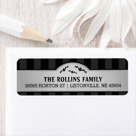 Halloween Grijs & Zwart Adreslabel met vleermuizen Etiket (Insitu)