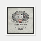 Halloween grijs & zwarte skeletten & hart trouwfee servetten (Voorkant)