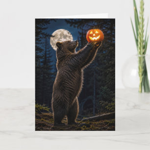 Halloween Grijze Beer Met Jack-o-Lantern Feestdagen Kaart