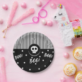 Halloween Grille Boo Schedel Zwart & Wit Feest Papieren Bordje (Feest)