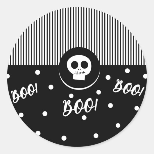 Halloween Grille Boo Schedel Zwart & Wit Feest Ronde Sticker (Voorkant)
