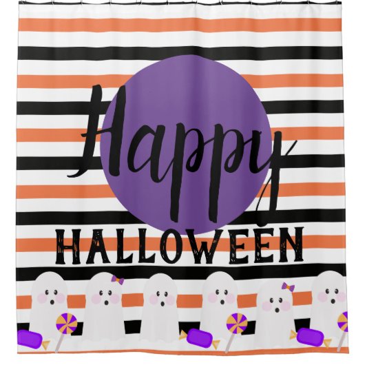 Halloween Grillegal Cute Geest met Snoep Rand Douchegordijn (Voorkant)