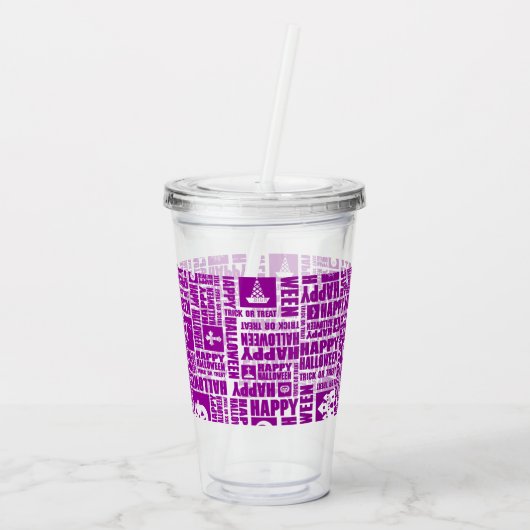 Halloween grillige Cool Typography Patroon Paarse Acryl Drinkbeker (Achterkant)