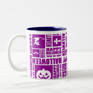 Halloween grillige Cool Typography Patroon Paarse Tweekleurige Koffiemok