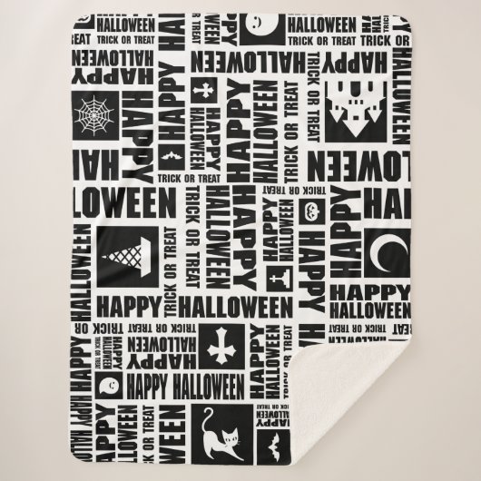 Halloween grillige Cool Typography Patroon Zwart Sherpa Deken (Voorkant)
