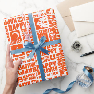 Halloween grillige grappige typografie Sinaasappel Cadeaupapier
