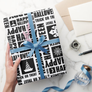 Halloween grillige grappige typografie Zwart Cadeaupapier