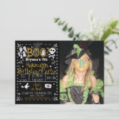 Halloween grillige moderne verjaardagsfeestje foto kaart (Staand voorkant)