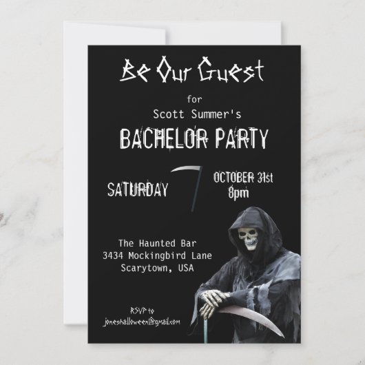 Halloween Grim Reaper Bachelor Party Kaart (Voorkant)