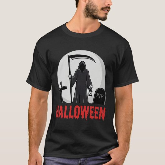 Halloween Grim Reaper Begraafplaats Ontwerp T-shirt (Voorkant)