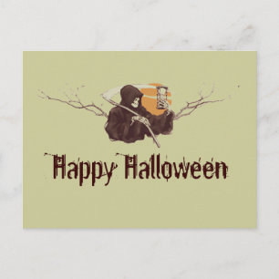 Halloween grim reaper doodskeleton volle maan briefkaart