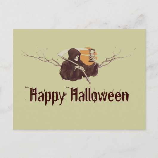 Halloween grim reaper doodskeleton volle maan briefkaart (Voorkant)