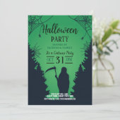 Halloween Grim Reaper Green Party Graveyard Kaart (Staand voorkant)
