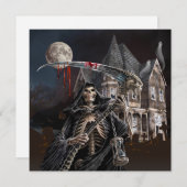 Halloween Grim Reaper Haunted House Feestdagenkaart (Voorkant / Achterkant)