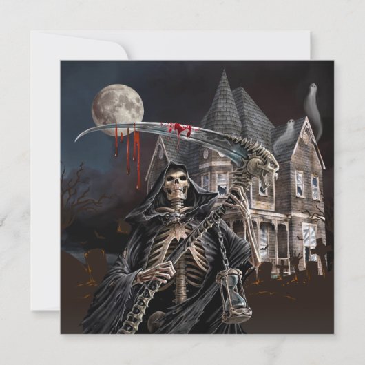 Halloween Grim Reaper Haunted House Feestdagenkaart (Voorkant)