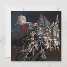 Halloween Grim Reaper Haunted House Feestdagenkaart