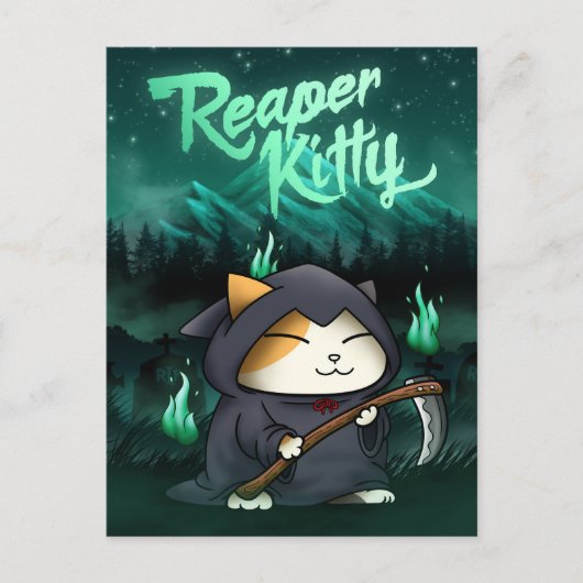 Halloween Grim Reaper Kat Feestdagenkaart (Voorkant)