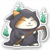 Halloween Grim Reaper Kat Sticker (Voorkant)
