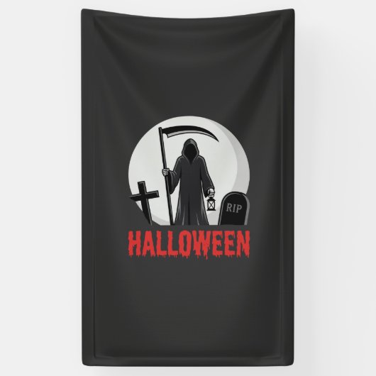 Halloween Grim Reaper Kerkhof Design Spandoek (Verticaal)