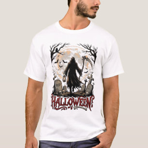 Halloween Grim Reaper Lantaarn Volle Maan Grafsten T-shirt