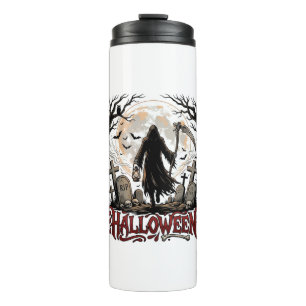 Halloween Grim Reaper Lantaarn Volle Maan Grafsten Thermosbeker
