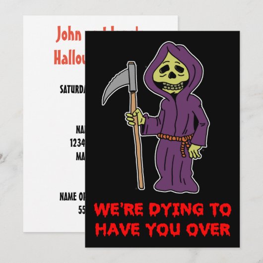 Halloween Grim Reaper Party Invitation Kaart (Voorkant / Achterkant)