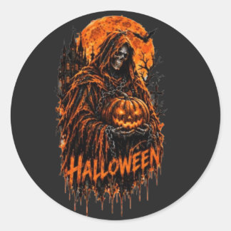Halloween Grim Reaper Pompoen Gotische Griezeldesi Ronde Sticker