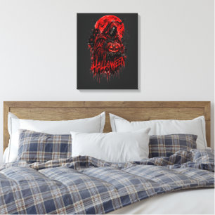 Halloween Grim Reaper Pompoen Gotische Horror Ontw Canvas Afdruk