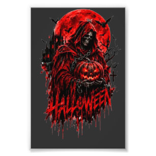 Halloween Grim Reaper Pompoen Gotische Horror Ontw Foto Afdruk