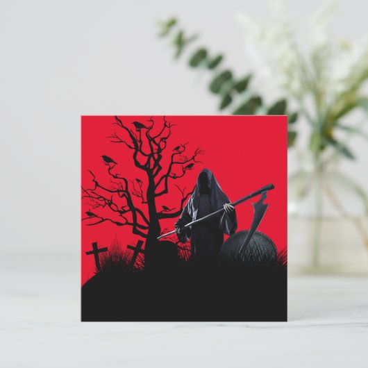 Halloween Grim Reaper Red Night Kaart (Staand voorkant)