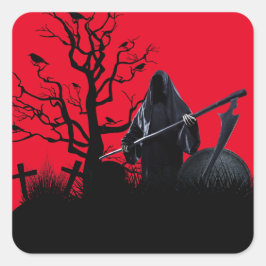 Halloween Grim Reaper Red Night Vierkante Sticker