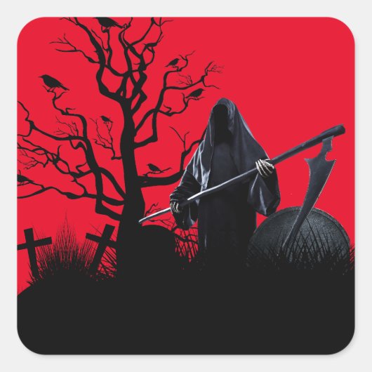 Halloween Grim Reaper Red Night Vierkante Sticker (Voorkant)