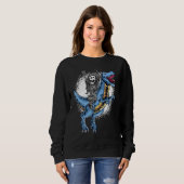 Halloween Grim Reaper Rocker Riding T Rex Dinosaur Trui (Voorkant volledig)