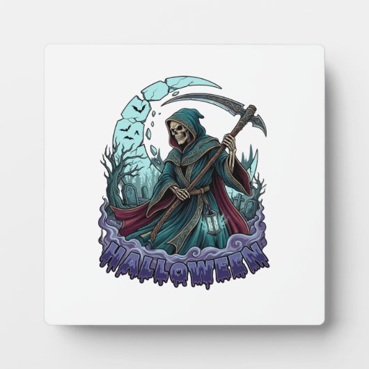 Halloween Grim Reaper Zeis Lantaarn Gebroken Maan_ Fotoplaat (Voorkant)