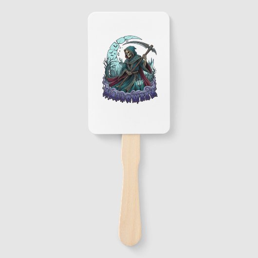 Halloween Grim Reaper Zeis Lantaarn Gebroken Maan_ Handwaaier (Voorkant)
