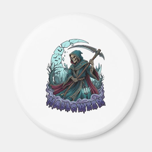 Halloween Grim Reaper Zeis Lantaarn Gebroken Maan_ Magneet (Voorkant)
