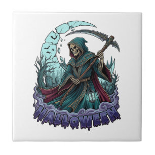 Halloween Grim Reaper Zeis Lantaarn Gebroken Maan_ Tegeltje