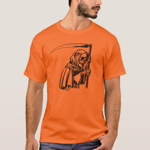 Halloween Grim Reaper Zwart Lijntekening T-shirt