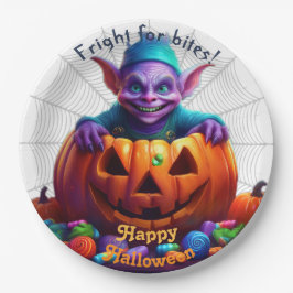 Halloween Grimlin Met Snoepgoed Of Zoete Verrassin Papieren Bordje
