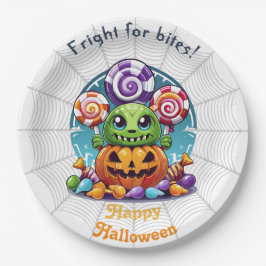 Halloween Grimlin Met Snoepgoed Of Zoete Verrassin Papieren Bordje