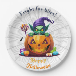 Halloween Grimlin Met Snoepgoed voor Trick or Trea Papieren Bordje