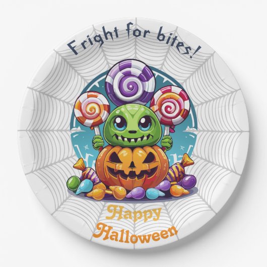 Halloween Grimlin met Trick or treat Snoep Papieren Bordje (Voorkant)